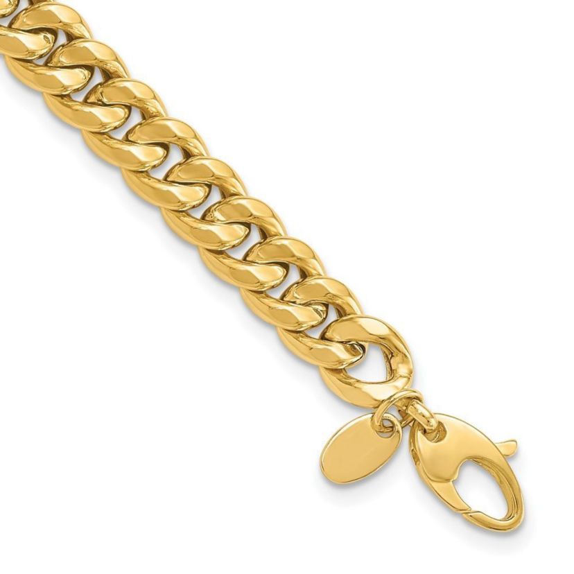 14K Yellow Gold 7mm Polished Flat Beveled Curb Bracelet