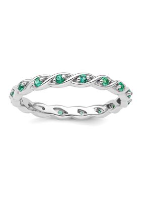 Belk & Co Lab Created 1/5 ct. t.w. Created Emerald Stackable Expressions Ring in Sterling Silver, White, 6