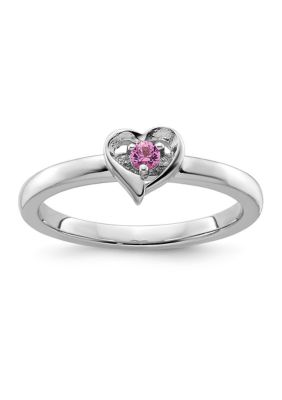 Belk & Co 1/10 ct. t.w. Lab Created Pink Sapphire Heart Stackable Expressions Ring in Sterling Silver, White, 8