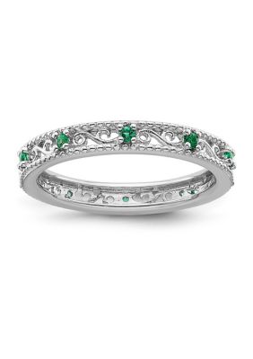 Belk & Co Lab Created 1/8 ct. t.w. Created Emerald Stackable Expressions Ring in Sterling Silver, White
