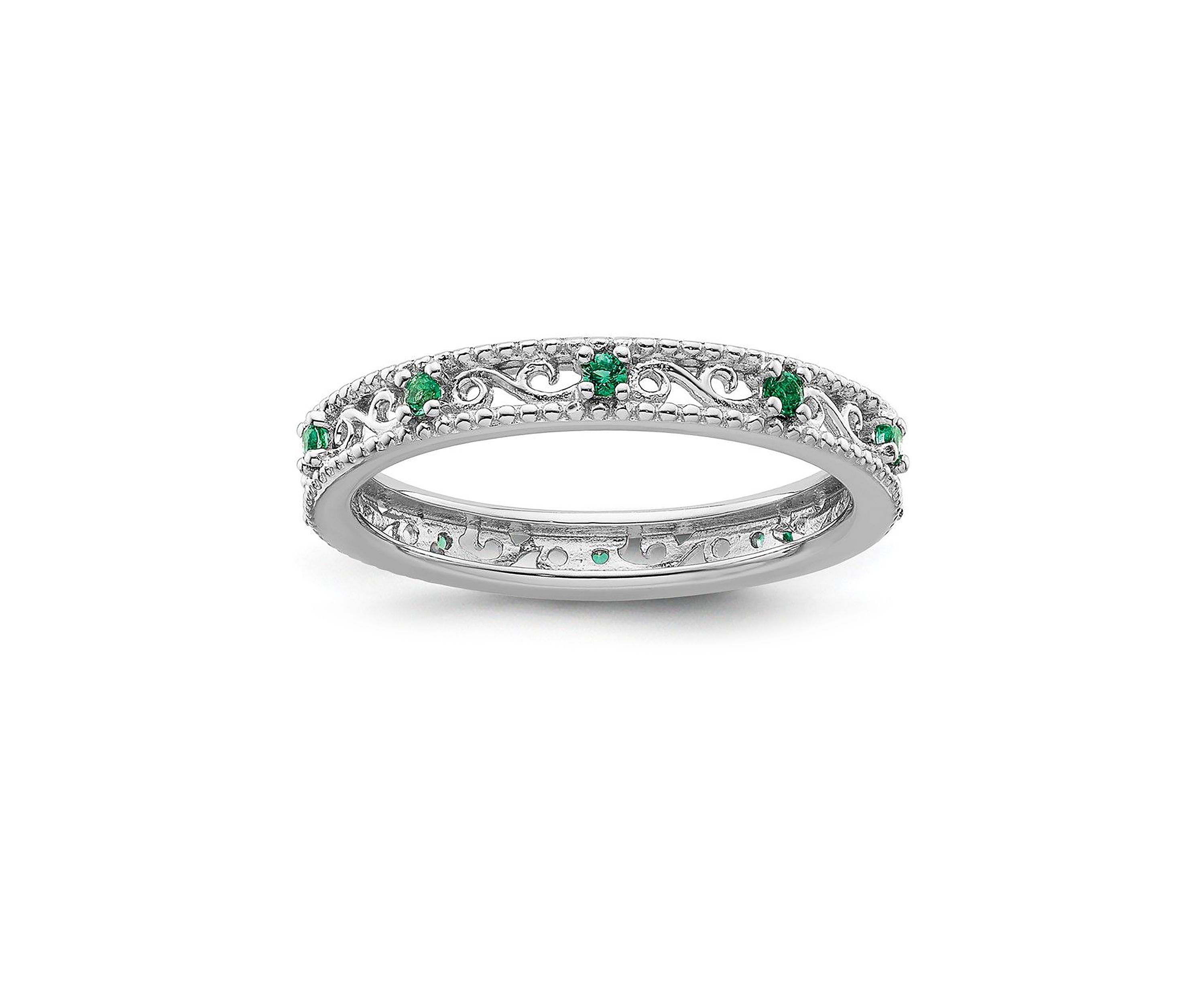 Lab Created 1/8 ct. t.w. Created Emerald Stackable Expressions Ring in Sterling Silver