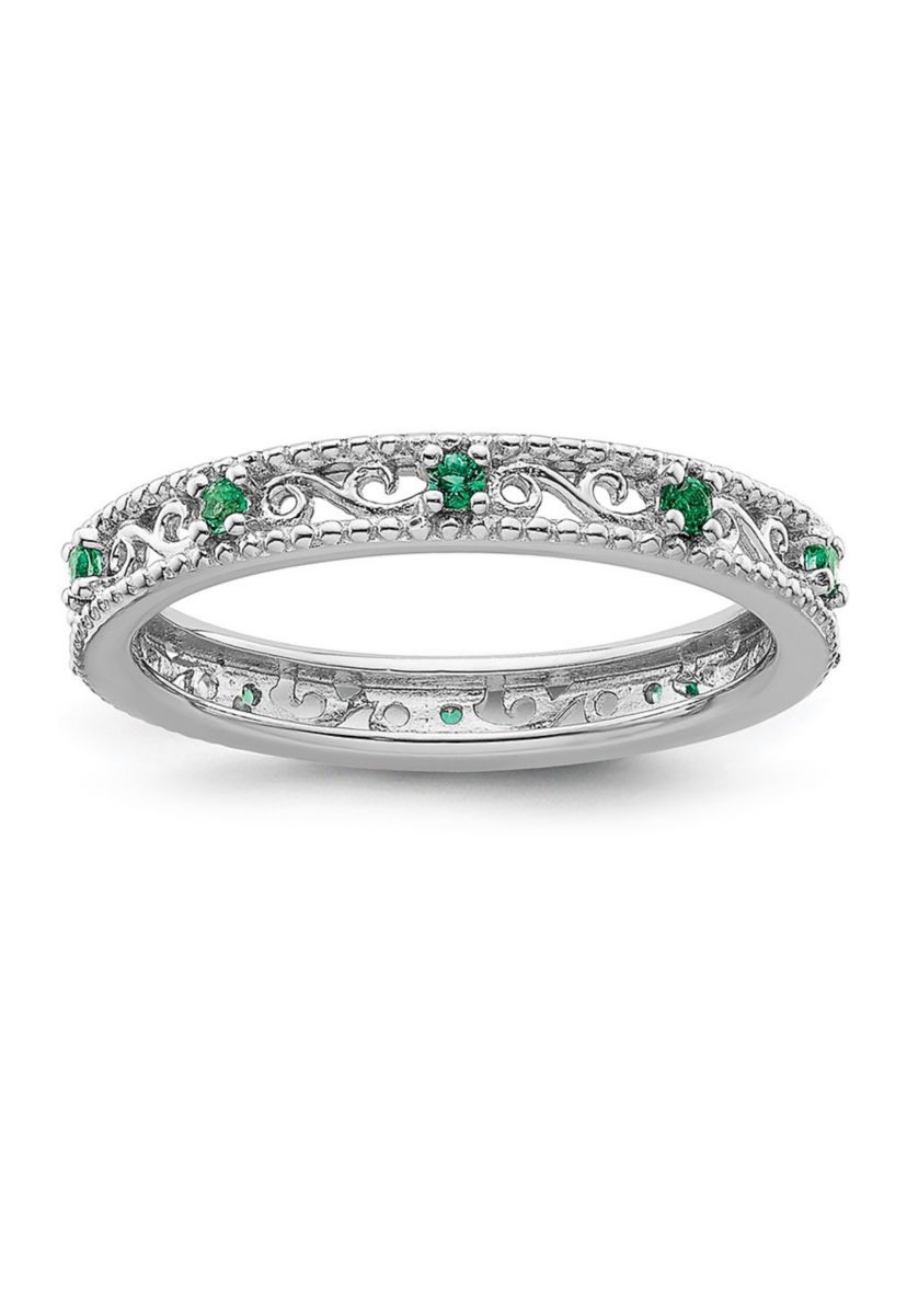 Lab Created 1/8 ct. t.w. Created Emerald Stackable Expressions Ring in Sterling Silver