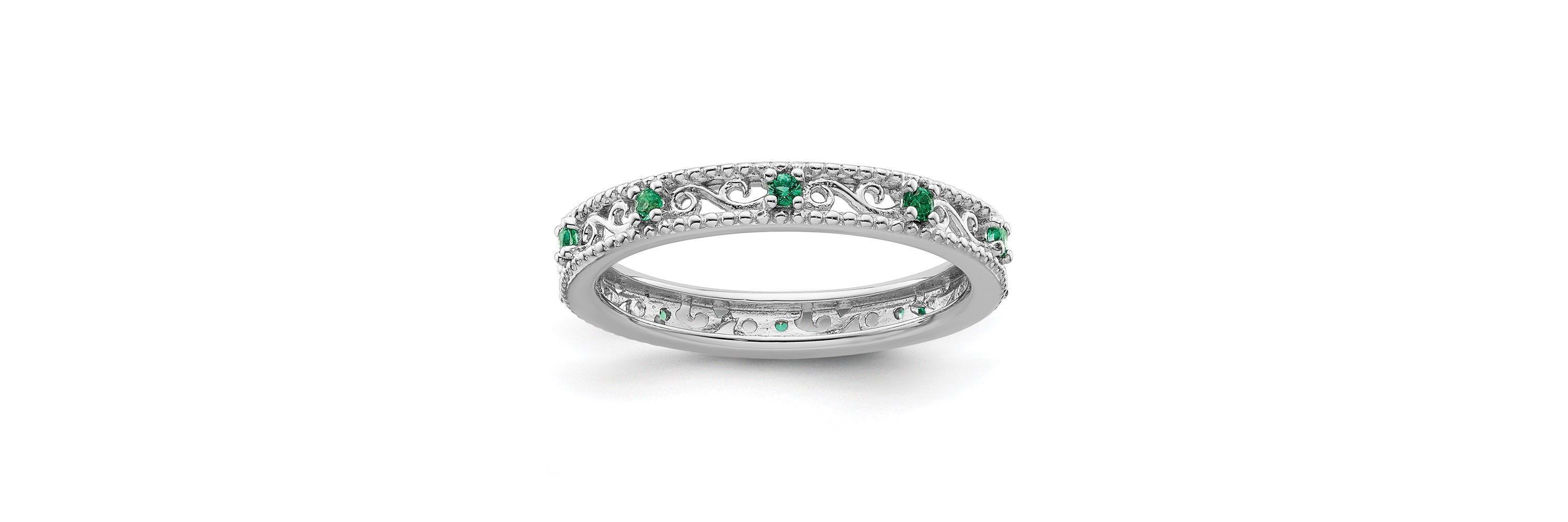 Lab Created 1/8 ct. t.w. Created Emerald Stackable Expressions Ring in Sterling Silver