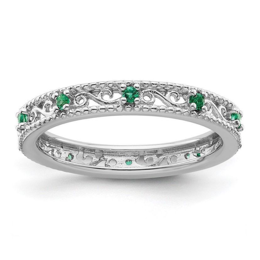 Lab Created 1/8 ct. t.w. Created Emerald Stackable Expressions Ring in Sterling Silver