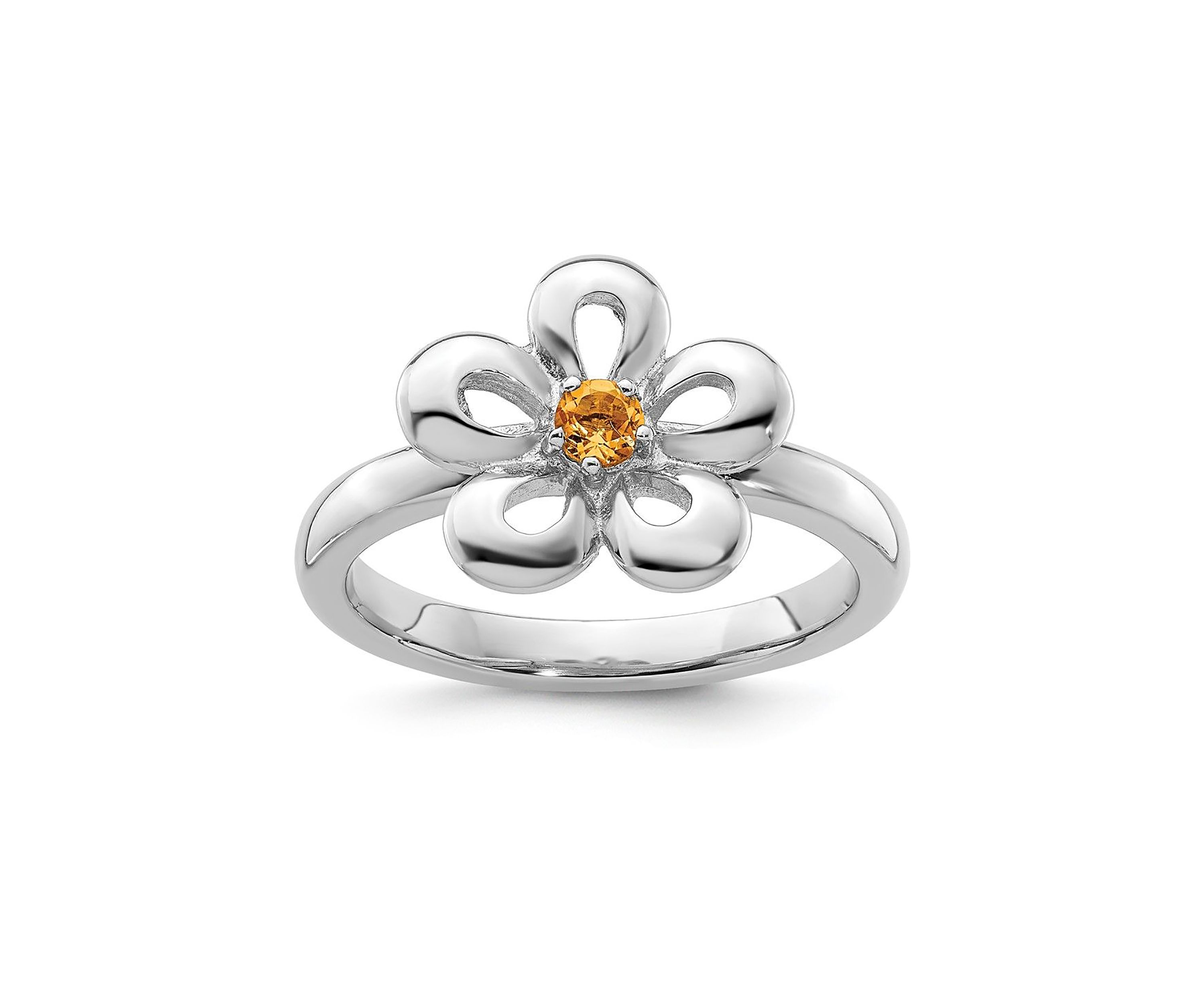 1/10 ct. t.w. Citrine Polished Stackable Expressions Flower Ring in Sterling Silver