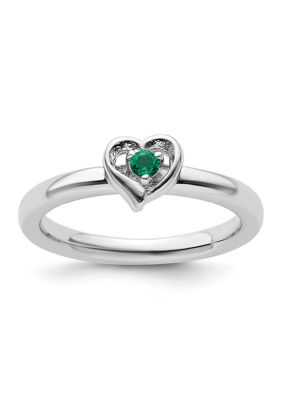 Belk & Co Lab Created 1/10 ct. t.w. Created Emerald Stackable Expressions Heart Ring in Sterling Silver