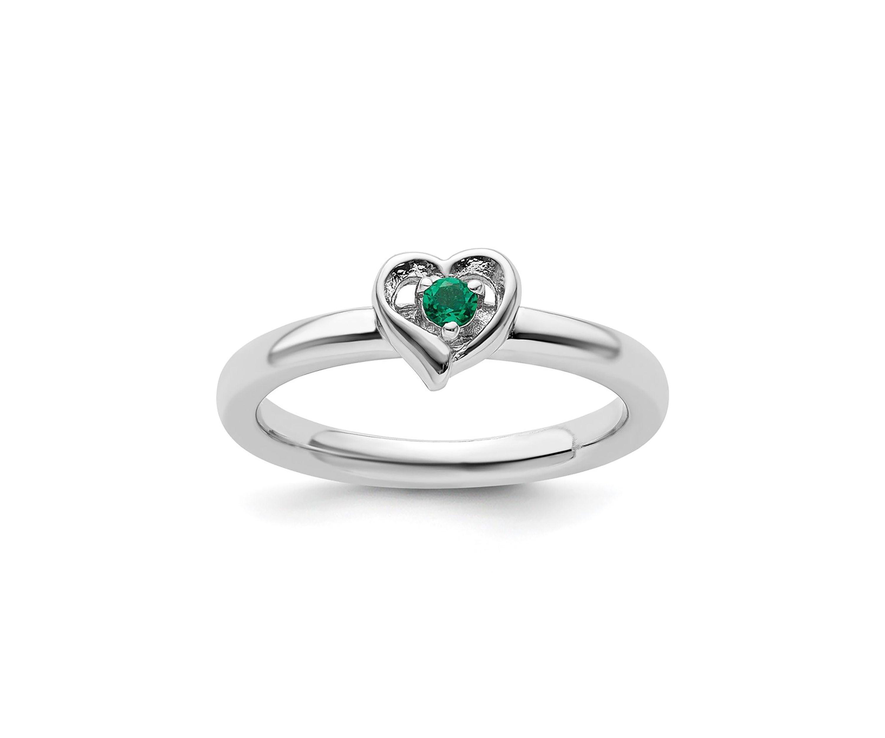 Lab Created 1/10 ct. t.w. Created Emerald Stackable Expressions Heart Ring in Sterling Silver