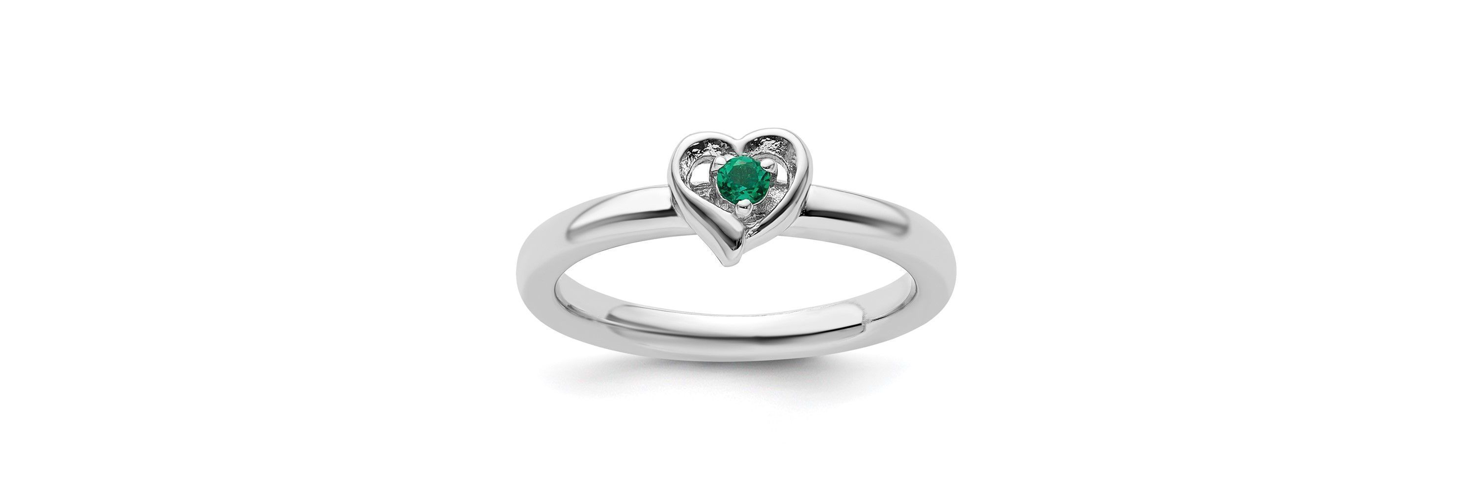 Lab Created 1/10 ct. t.w. Created Emerald Stackable Expressions Heart Ring in Sterling Silver