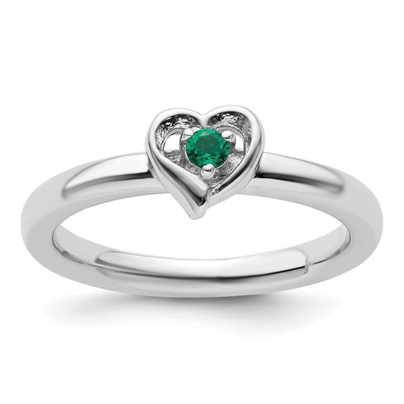 Lab Created 1/10 ct. t.w. Created Emerald Stackable Expressions Heart Ring in Sterling Silver