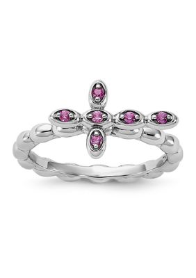 Belk & Co Lab Created 1/8 ct. t.w. Created Ruby Stackable Expressions Rhodium Plated Cross Ring in Sterling Silver