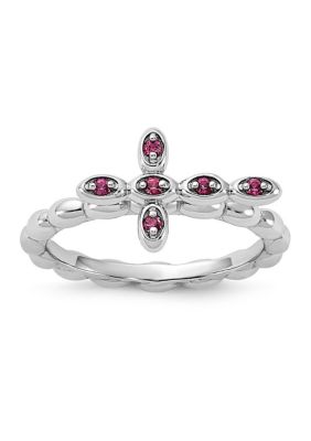 Belk & Co 1/10 ct. t.w. Rhodolite Garnet Stackable Expressions Rhodium Plated Cross Ring in Sterling Silver, White, 7 -  0883957341279