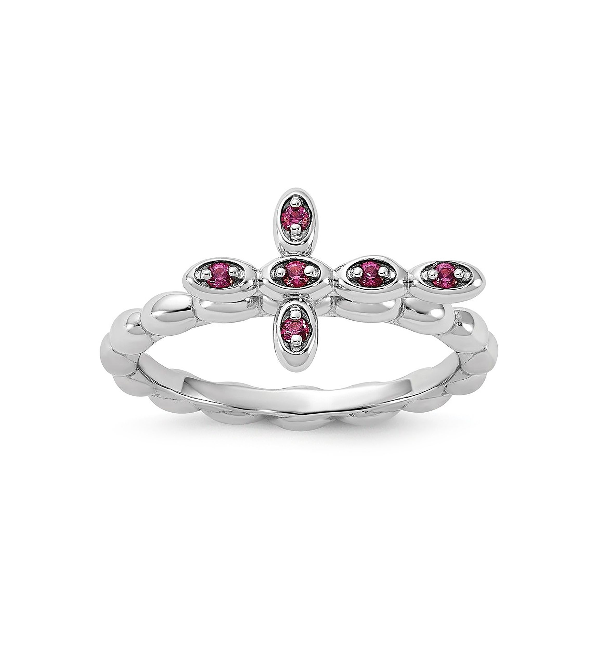 1/10 ct. t.w. Rhodolite Garnet Rhodium Plated Cross Ring in Sterling Silver