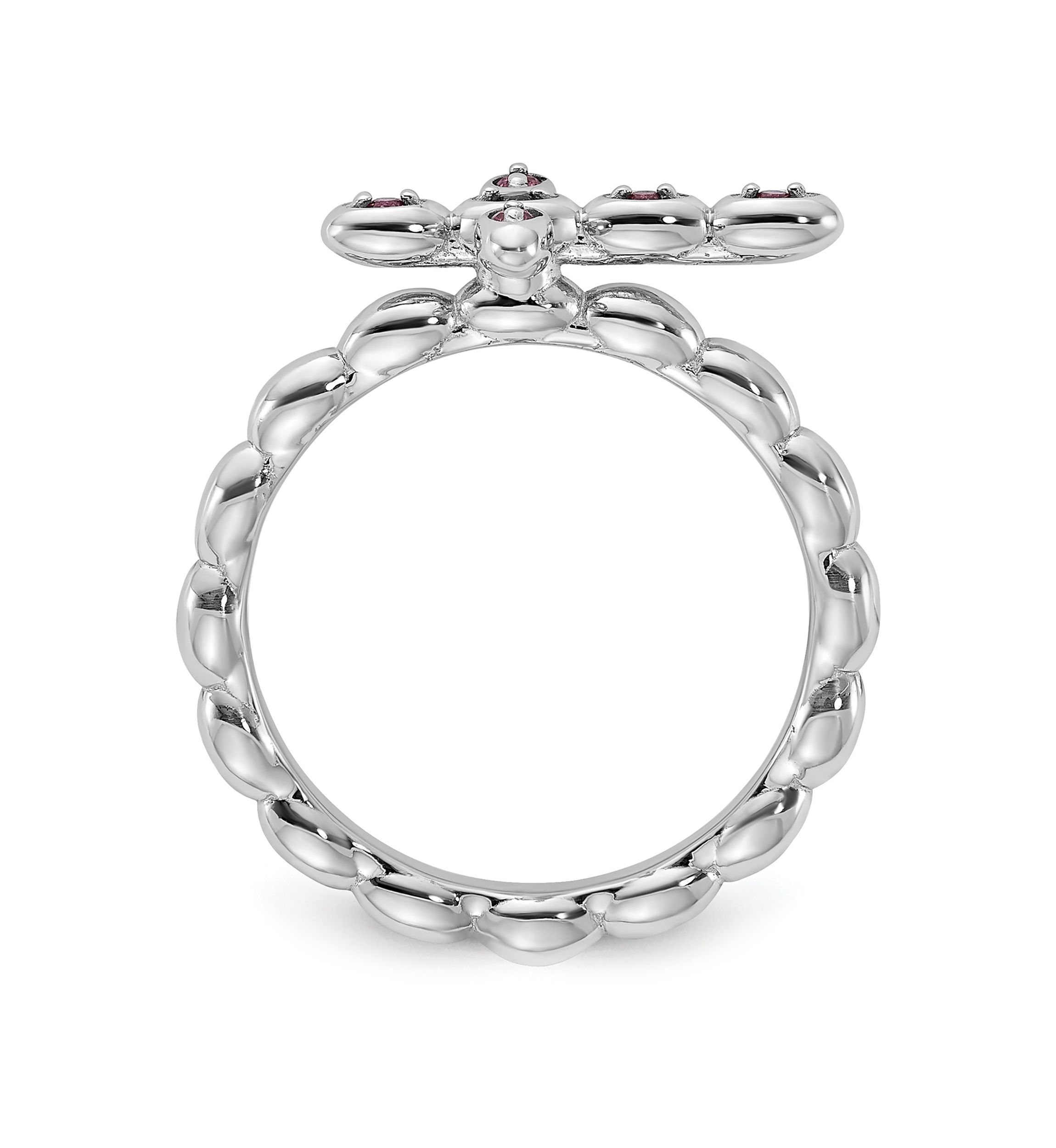 1/10 ct. t.w. Rhodolite Garnet Rhodium Plated Cross Ring in Sterling Silver