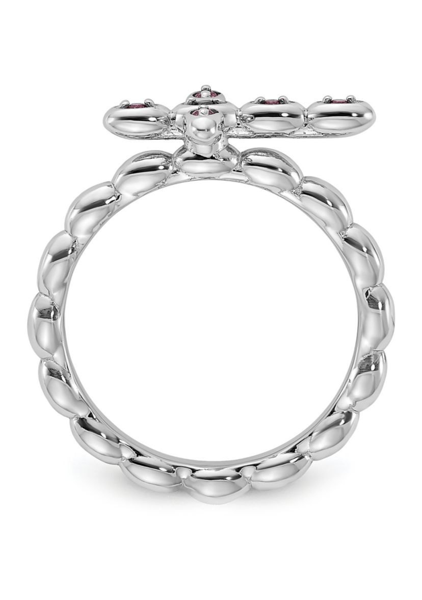 1/10 ct. t.w. Rhodolite Garnet Rhodium Plated Cross Ring in Sterling Silver