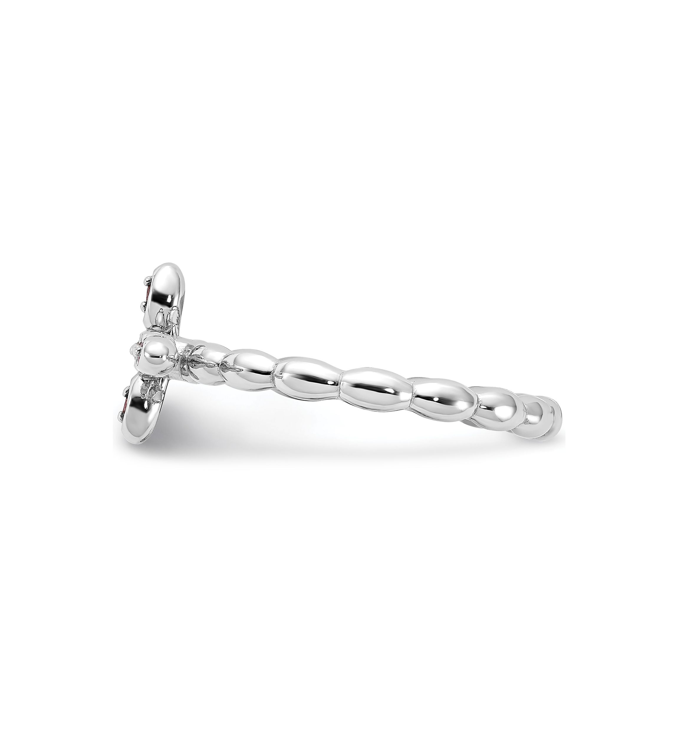 1/10 ct. t.w. Rhodolite Garnet Rhodium Plated Cross Ring in Sterling Silver