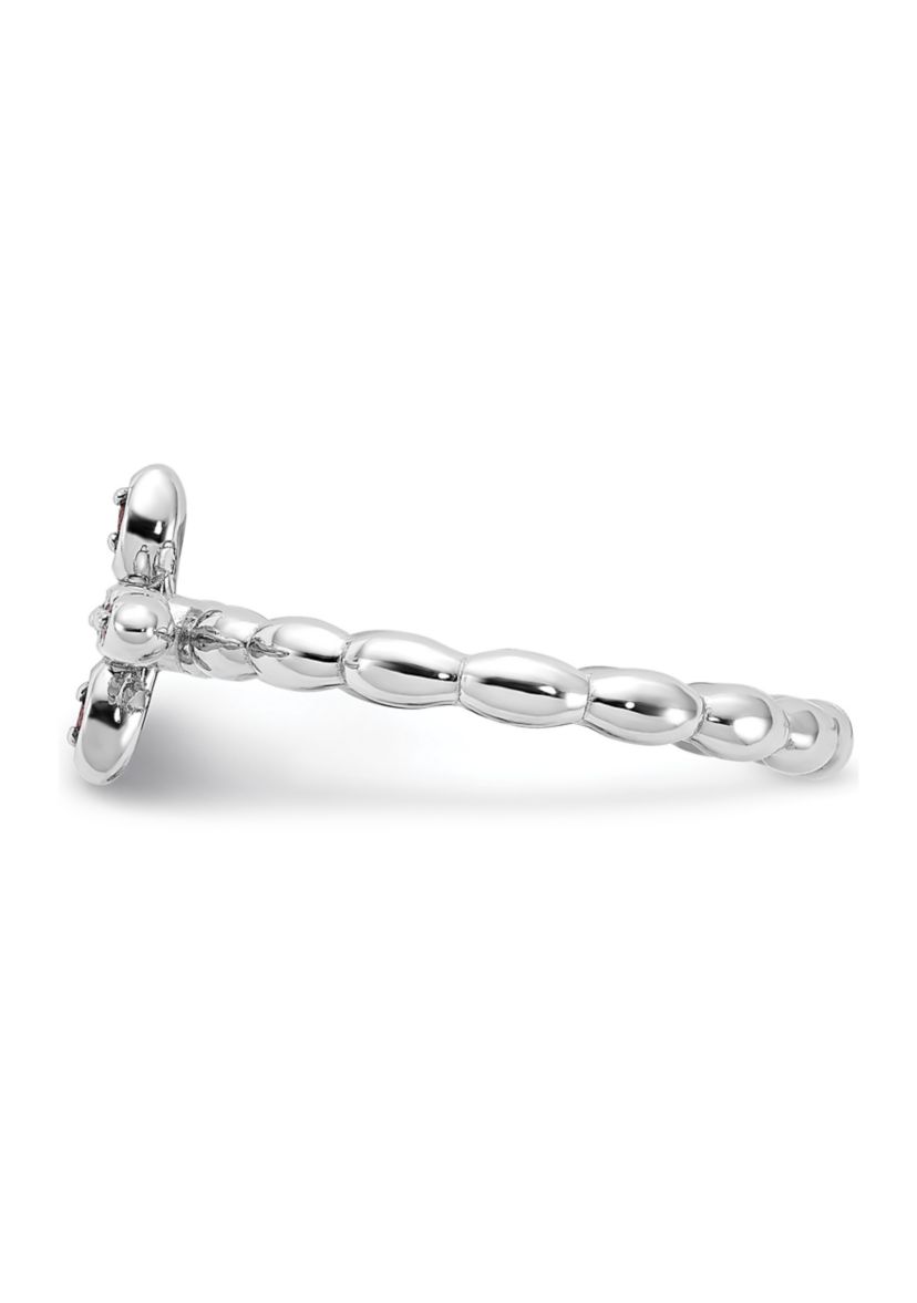1/10 ct. t.w. Rhodolite Garnet Rhodium Plated Cross Ring in Sterling Silver