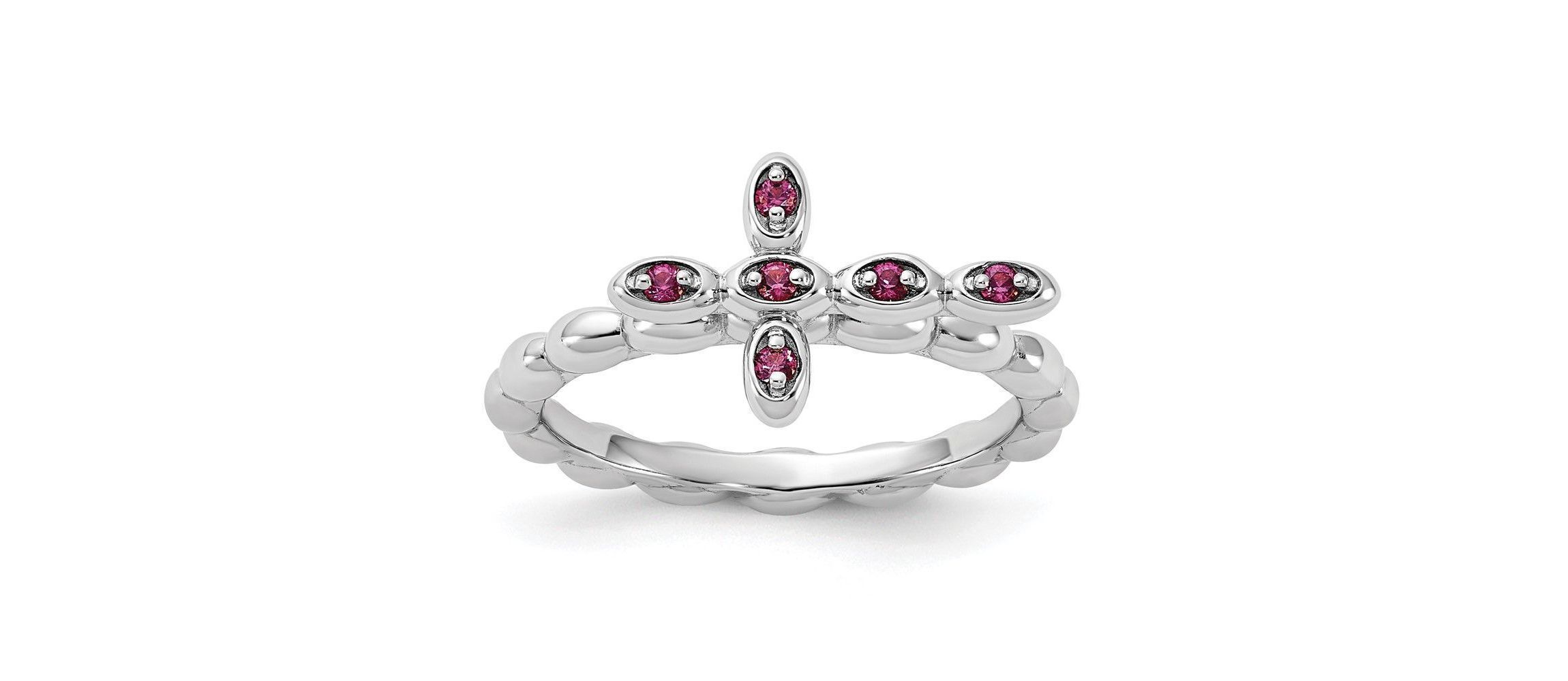 1/10 ct. t.w. Rhodolite Garnet Rhodium Plated Cross Ring in Sterling Silver