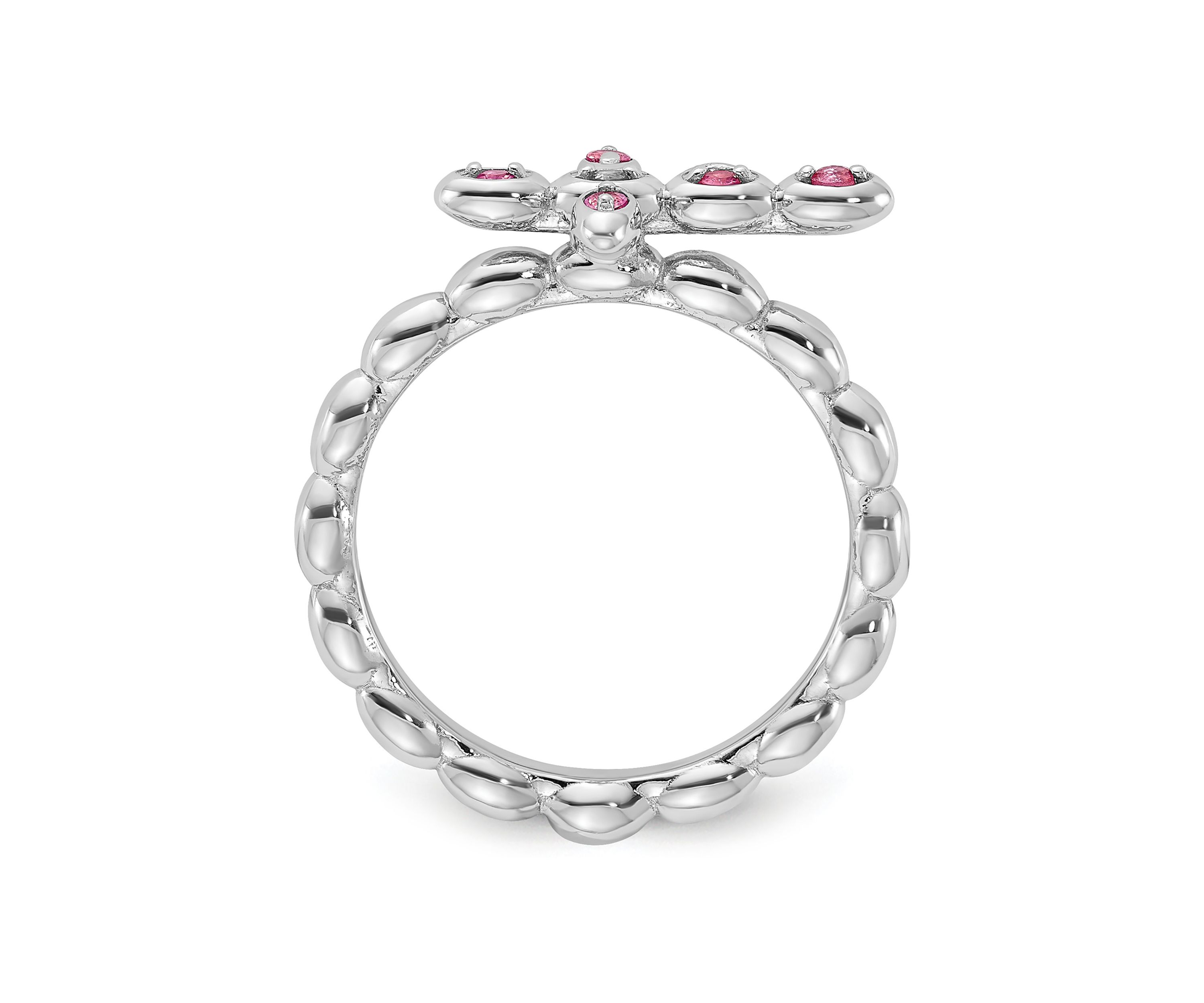 1/10 ct. t.w. Pink Tourmaline Stackable Expressions Rhodium Plated Cross Ring in Sterling Silver
