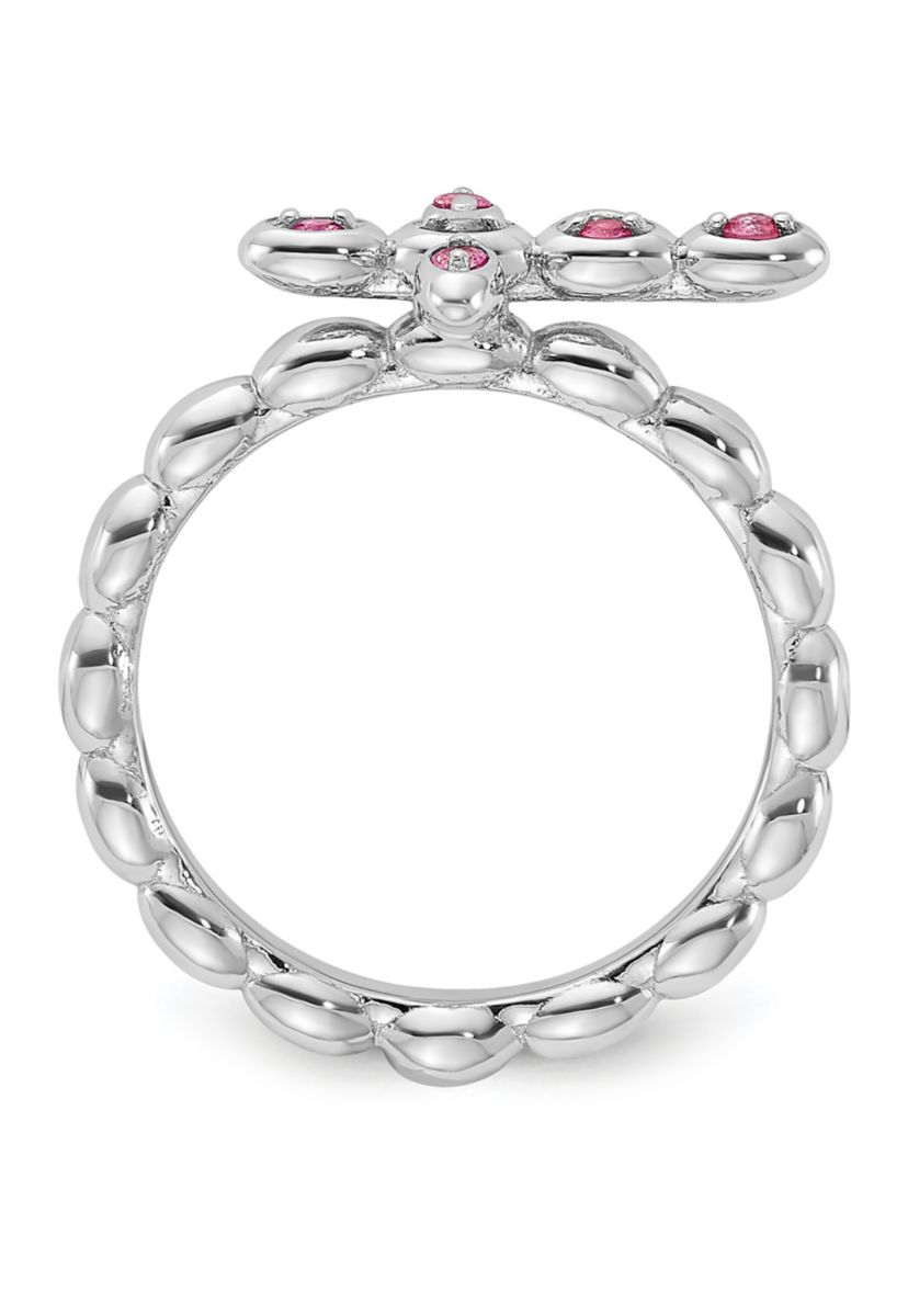 1/10 ct. t.w. Pink Tourmaline Stackable Expressions Rhodium Plated Cross Ring in Sterling Silver