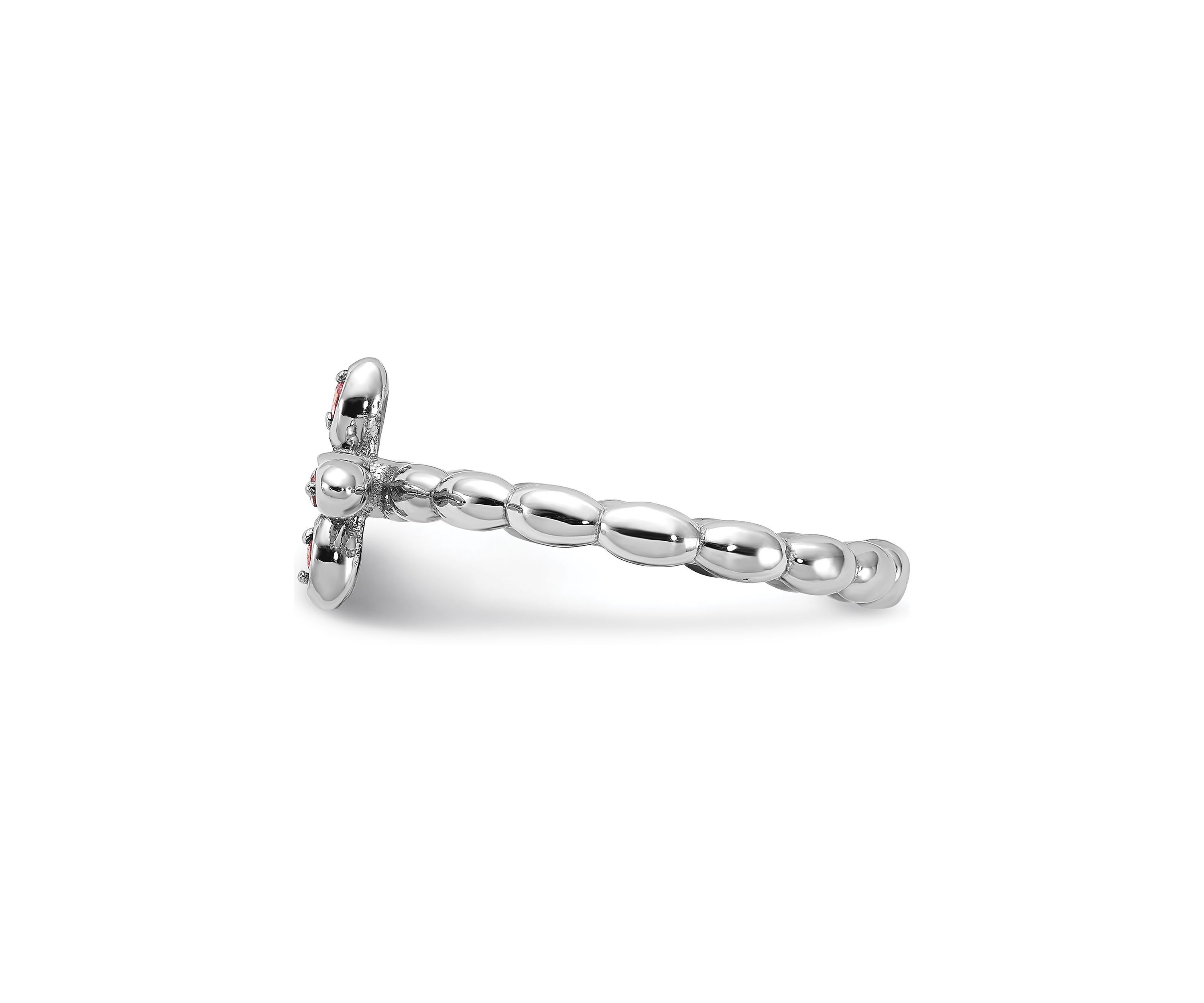 1/10 ct. t.w. Pink Tourmaline Stackable Expressions Rhodium Plated Cross Ring in Sterling Silver