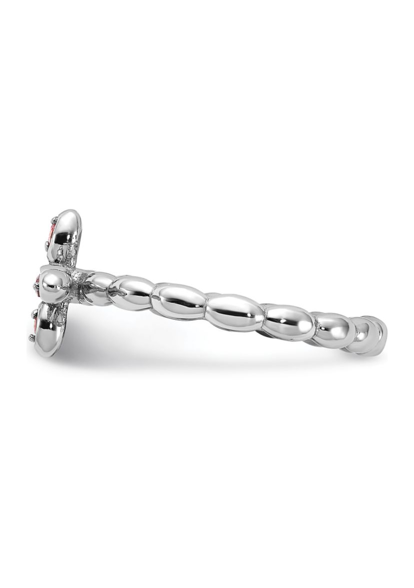 1/10 ct. t.w. Pink Tourmaline Stackable Expressions Rhodium Plated Cross Ring in Sterling Silver