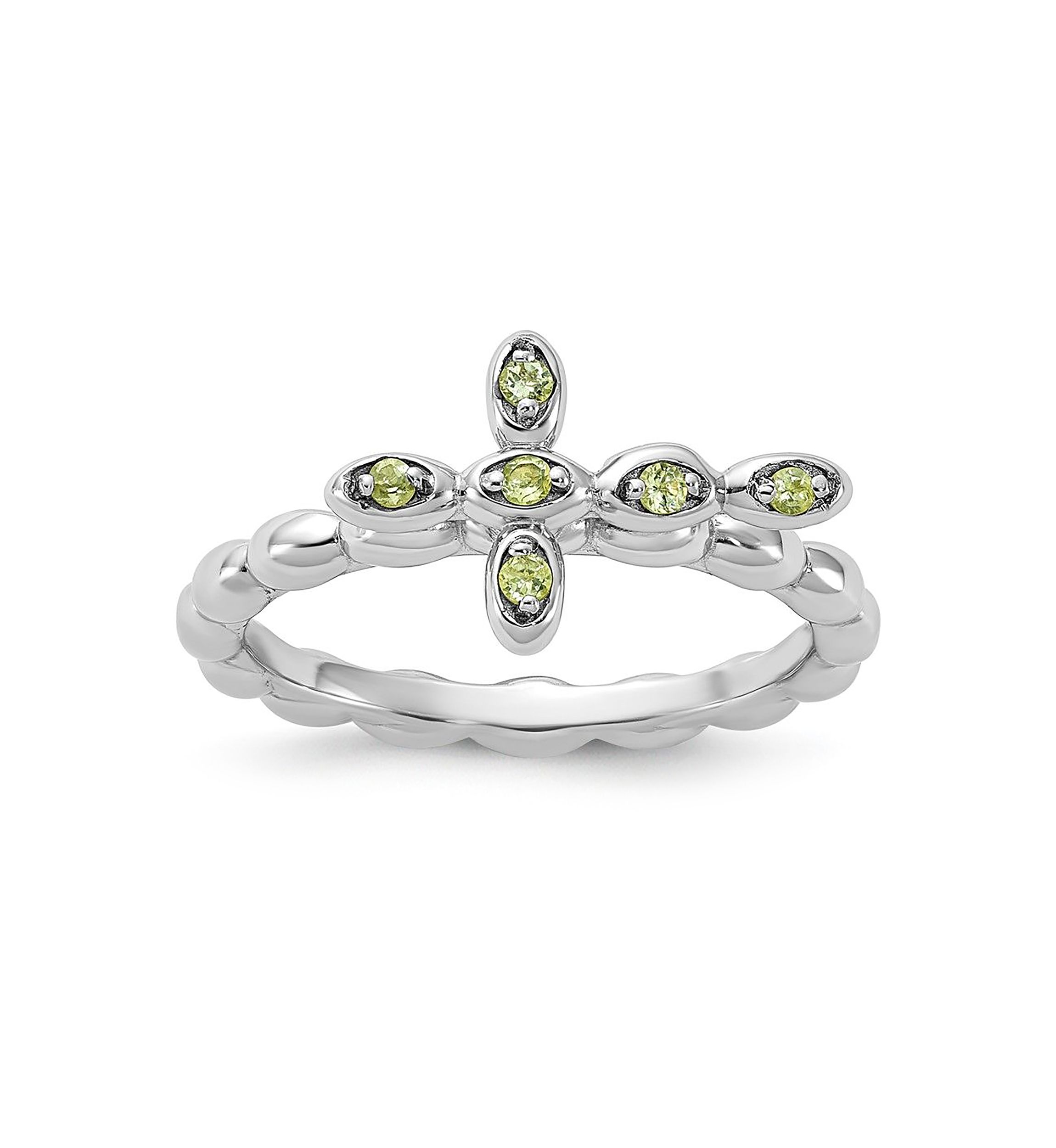 1/10 ct. t.w. Peridot Stackable Expressions Rhodium Plated Cross Ring in Sterling Silver