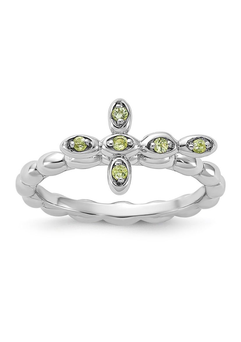 1/10 ct. t.w. Peridot Stackable Expressions Rhodium Plated Cross Ring in Sterling Silver
