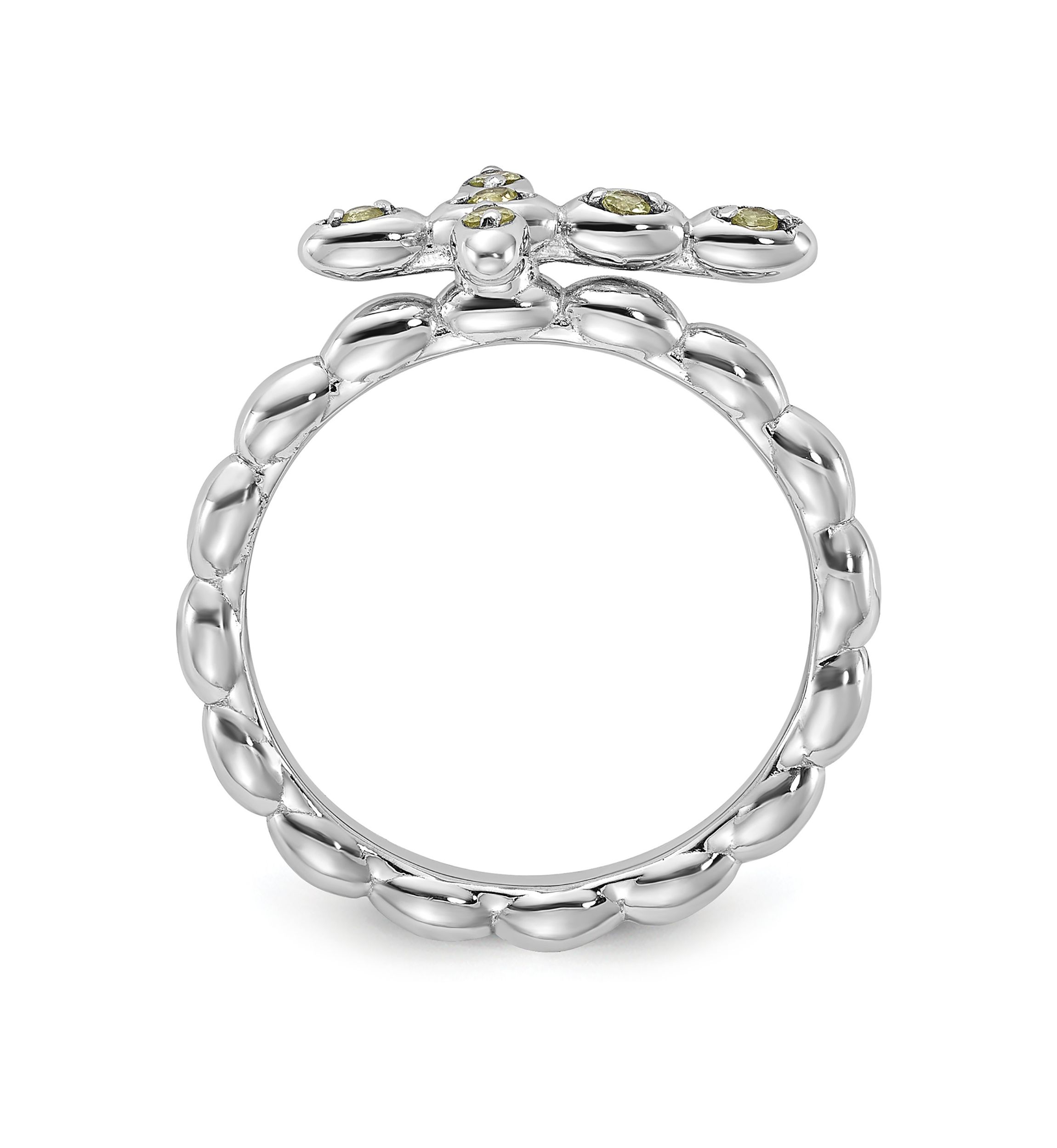 1/10 ct. t.w. Peridot Stackable Expressions Rhodium Plated Cross Ring in Sterling Silver