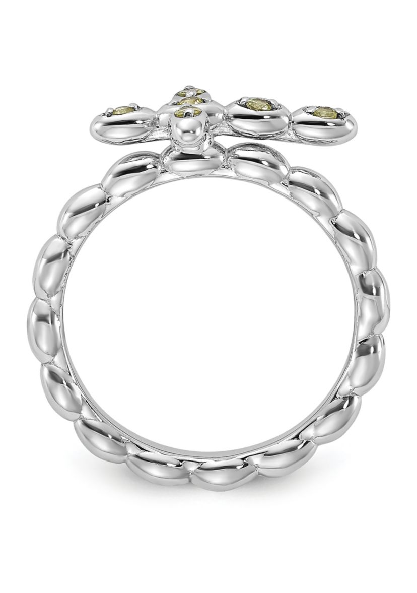 1/10 ct. t.w. Peridot Stackable Expressions Rhodium Plated Cross Ring in Sterling Silver