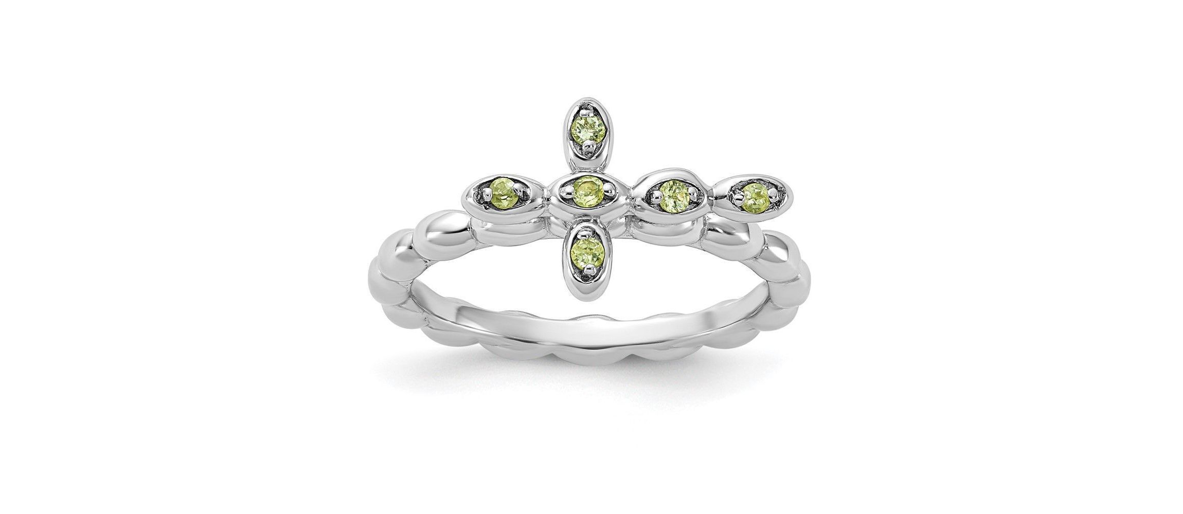 1/10 ct. t.w. Peridot Stackable Expressions Rhodium Plated Cross Ring in Sterling Silver