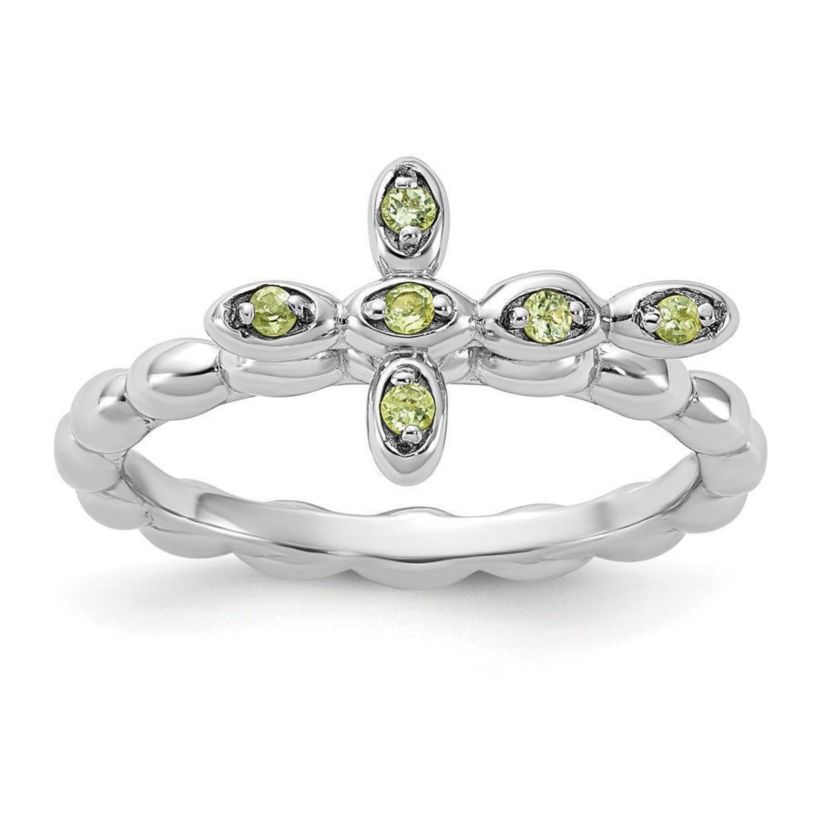 1/10 ct. t.w. Peridot Stackable Expressions Rhodium Plated Cross Ring in Sterling Silver