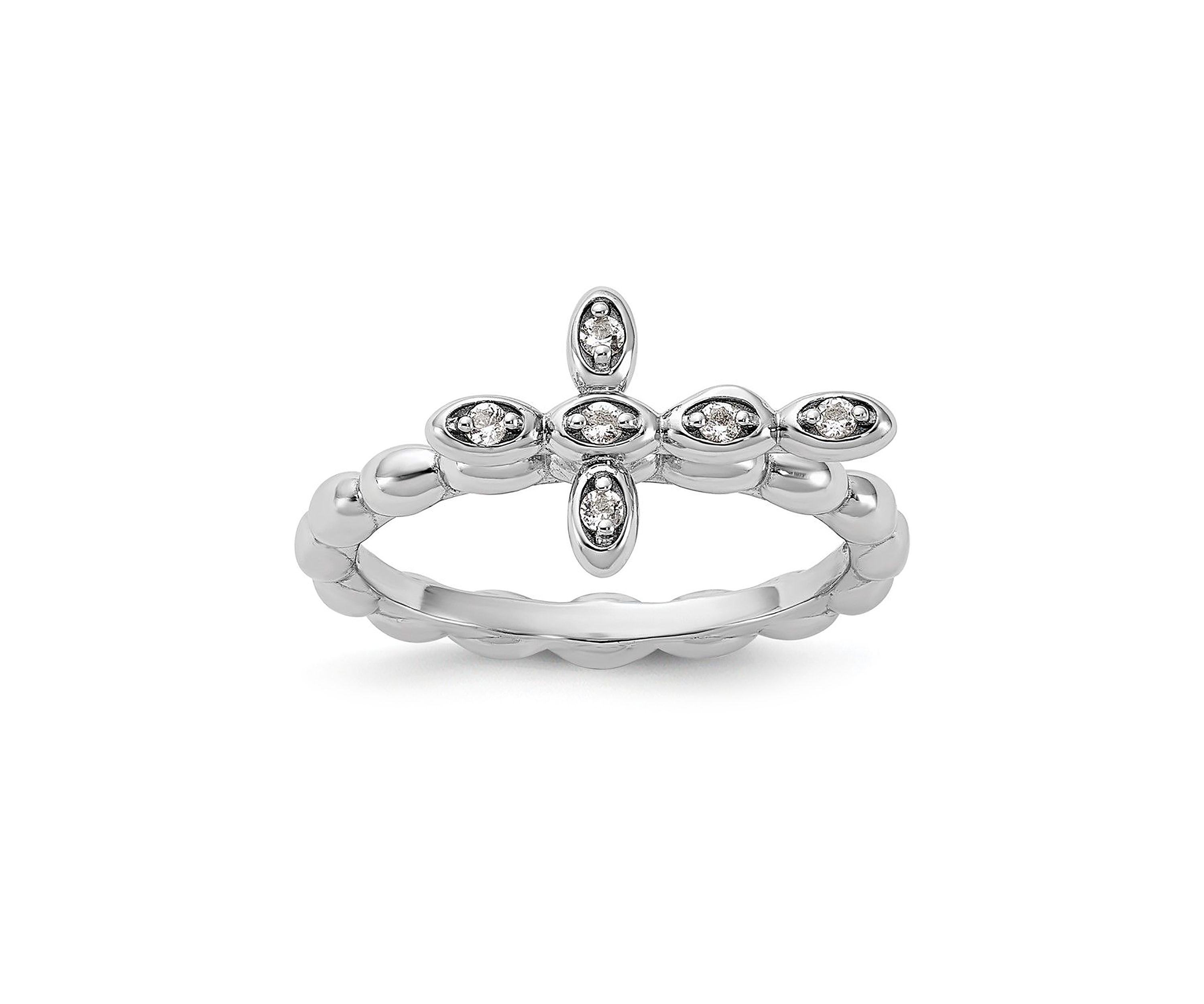 1/10 ct. t.w. White Topaz Stackable Expressions Rhodium Plated Cross Ring in Sterling Silver