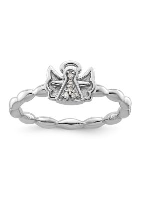 Belk & Co 0.025 ct. t.w. Diamond Stackable Expressions Polished Angel Halo Ring in Sterling Silver, White, 9