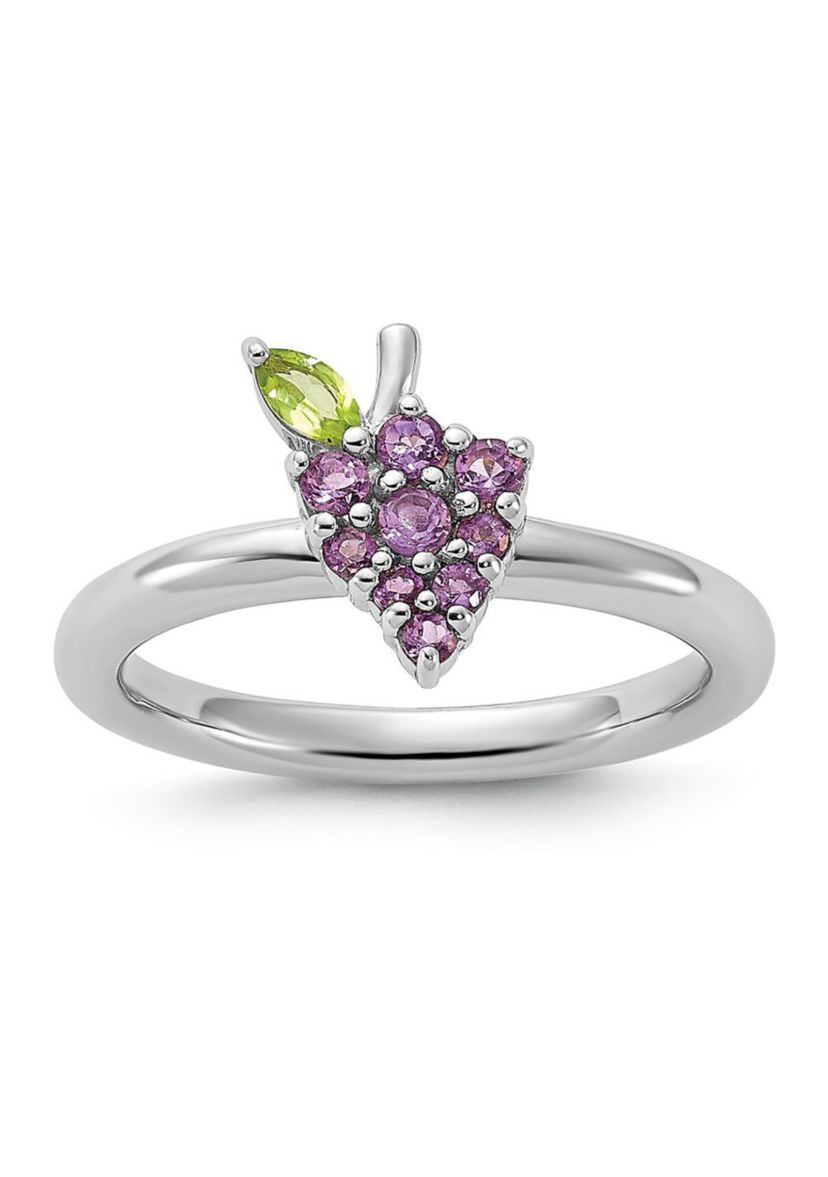 1/4 ct. t.w. Amethyst and Peridot Stackable Expressions Rhodium-plated Grapes Ring in Sterling Silver