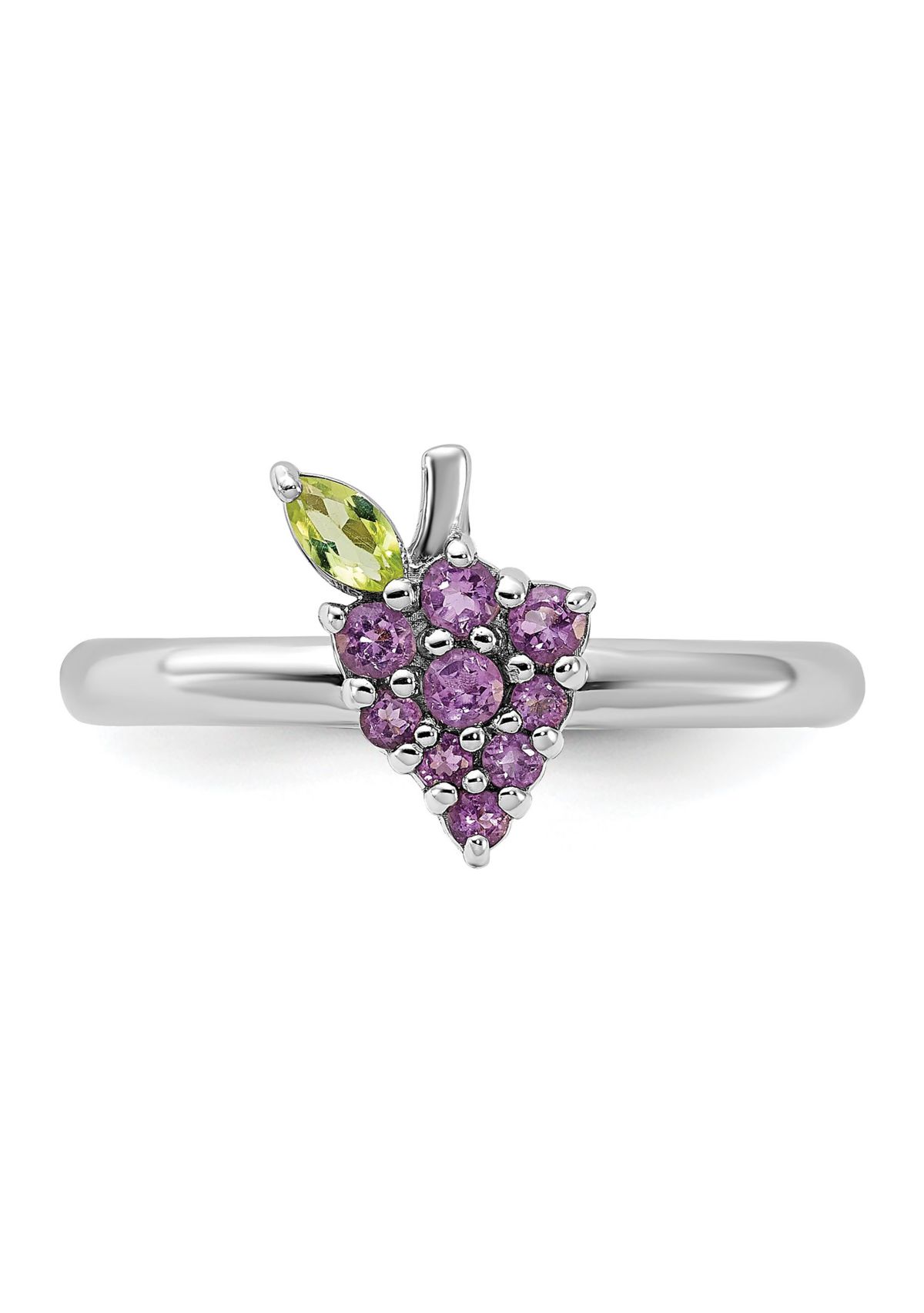 1/4 ct. t.w. Amethyst and Peridot Stackable Expressions Rhodium-plated Grapes Ring in Sterling Silver
