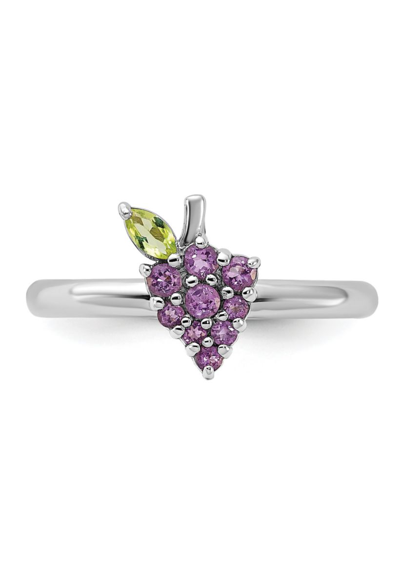 1/4 ct. t.w. Amethyst and Peridot Stackable Expressions Rhodium-plated Grapes Ring in Sterling Silver