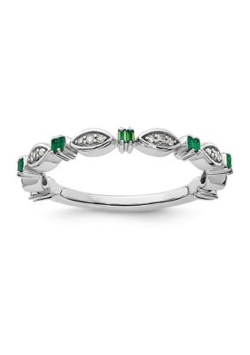 Belk & Co 1/10 ct. t.w. Lab Created Emerald and 1/10 ct. t.w. Diamond Stackable Expressions Ring in Sterling Silver, White, 9