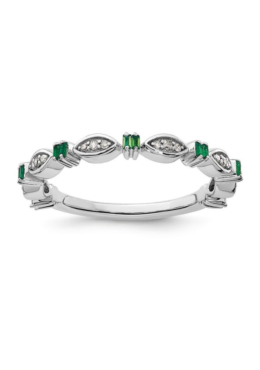 1/10 ct. t.w. Lab Created Emerald and 1/10 ct. t.w. Diamond Stackable Expressions Ring in Sterling Silver