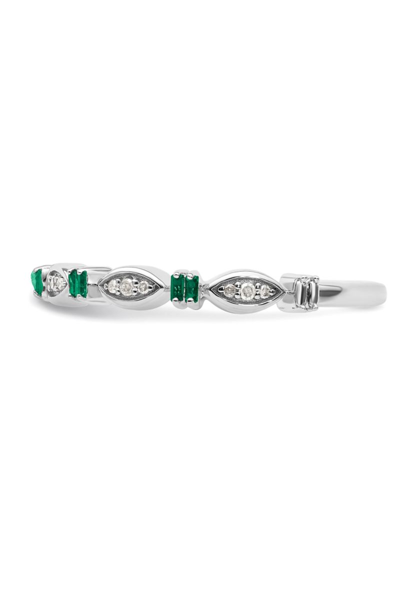1/10 ct. t.w. Lab Created Emerald and 1/10 ct. t.w. Diamond Stackable Expressions Ring in Sterling Silver