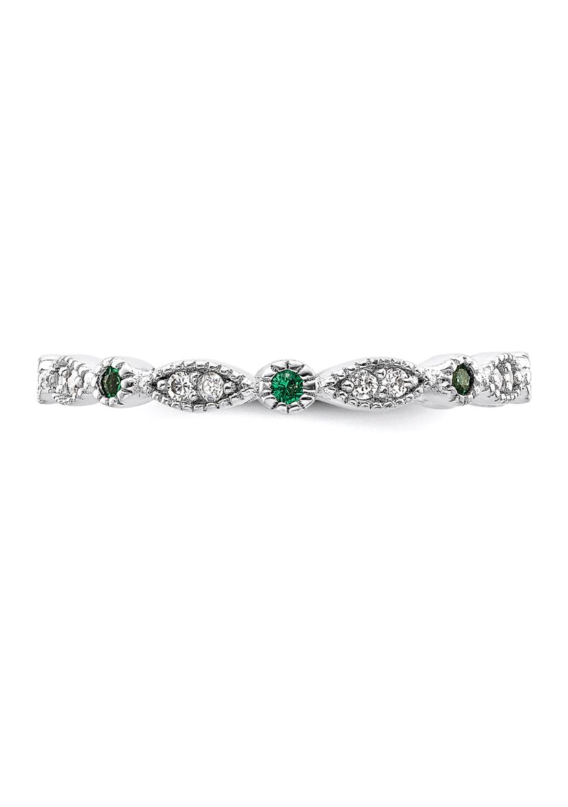 1/10 ct. t.w. Lab Created Emerald and 1/10 ct. t.w. Diamond Stackable Expressions Ring in Sterling Silver