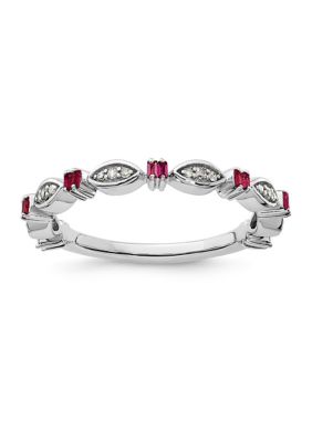 Belk & Co 1/8 ct. t.w. Lab Created Ruby and 1/10 ct. t.w. Diamond Stackable Expressions Ring in Sterling Silver, White, 7