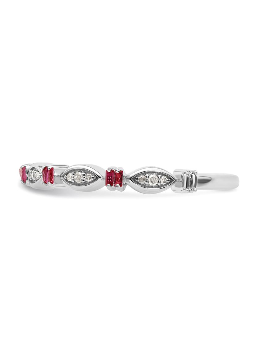 1/8 ct. t.w. Lab Created Ruby and 1/10 ct. t.w. Diamond Stackable Expressions Ring in Sterling Silver