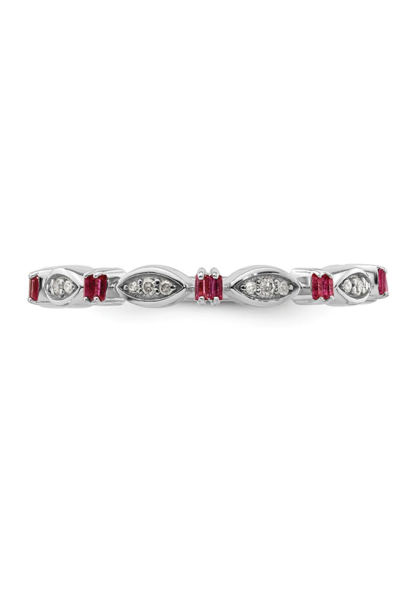 1/8 ct. t.w. Lab Created Ruby and 1/10 ct. t.w. Diamond Stackable Expressions Ring in Sterling Silver