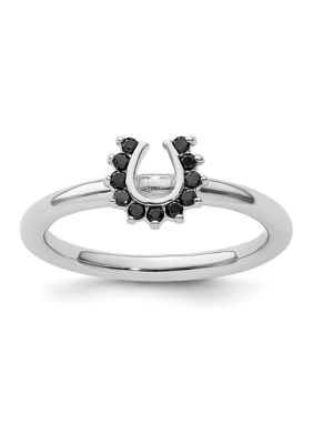Belk & Co 1/10 ct. t.w. Black Diamond Stackable Expressions Rhodium-plated Horseshoe Ring in Sterling Silver, White, 9
