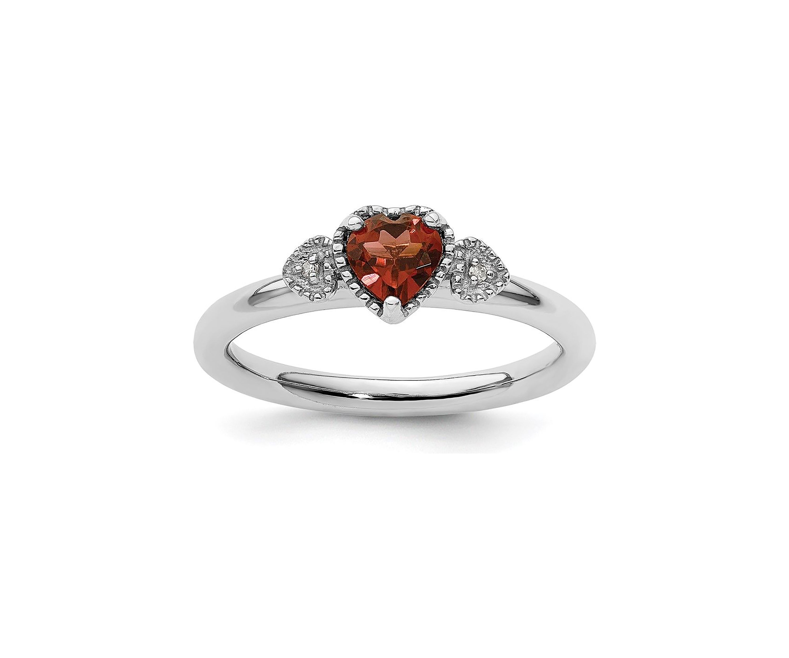 1/2 ct. t.w. Garnet and 0.01 ct. t.w. Diamond Stackable Expressions Hearts Ring in Sterling Silver