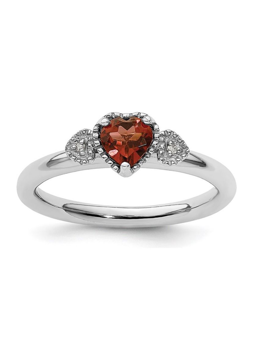 1/2 ct. t.w. Garnet and 0.01 ct. t.w. Diamond Stackable Expressions Hearts Ring in Sterling Silver