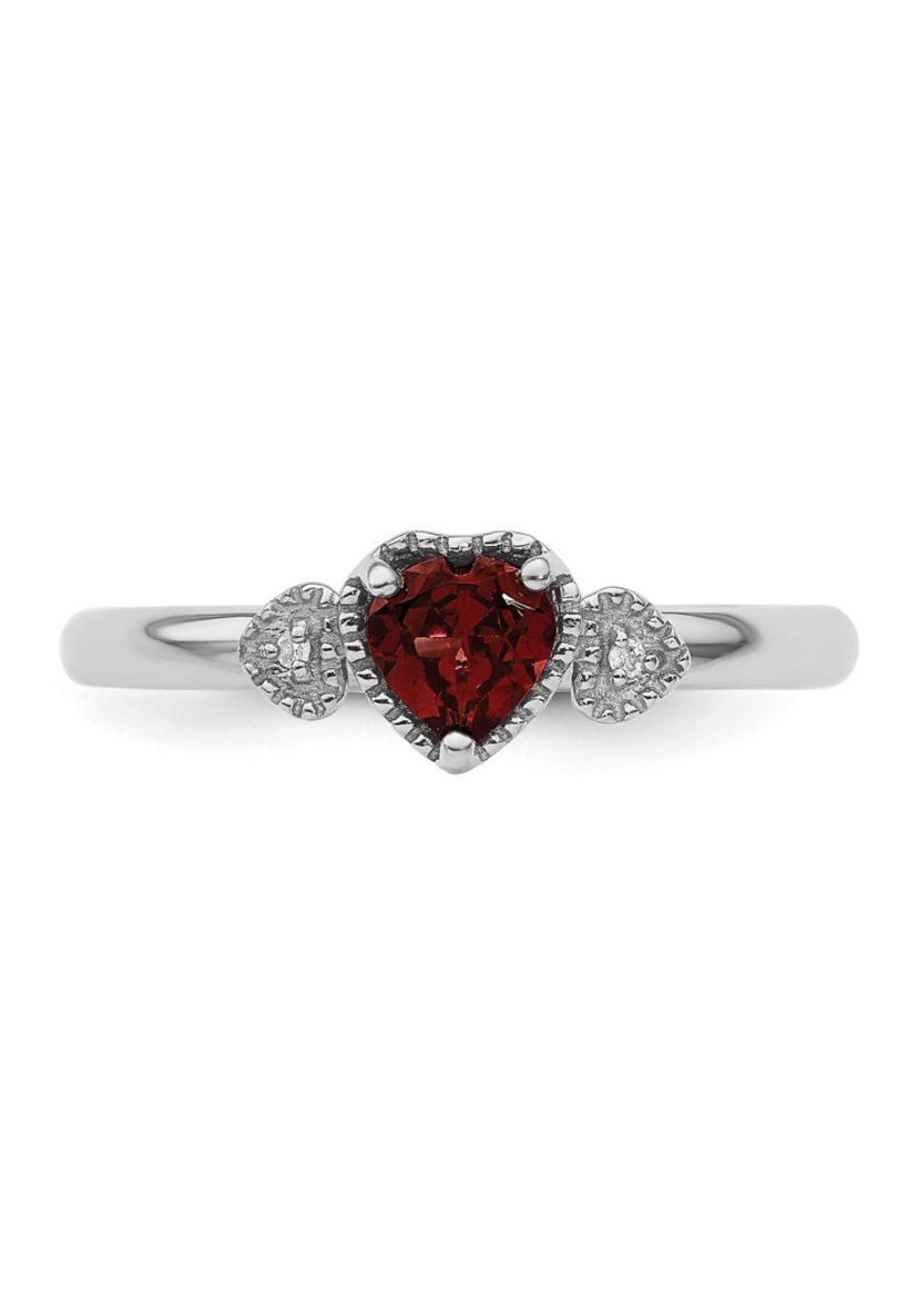 1/2 ct. t.w. Garnet and 0.01 ct. t.w. Diamond Stackable Expressions Hearts Ring in Sterling Silver