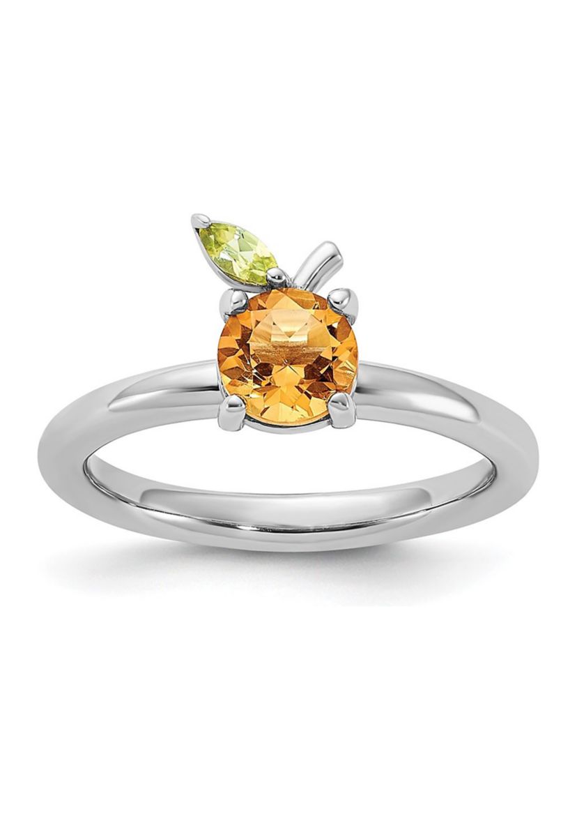 7/8 ct. t.w. Citrine and Peridot Stackable Expressions Rhodium-plated Orange Ring in Sterling Silver