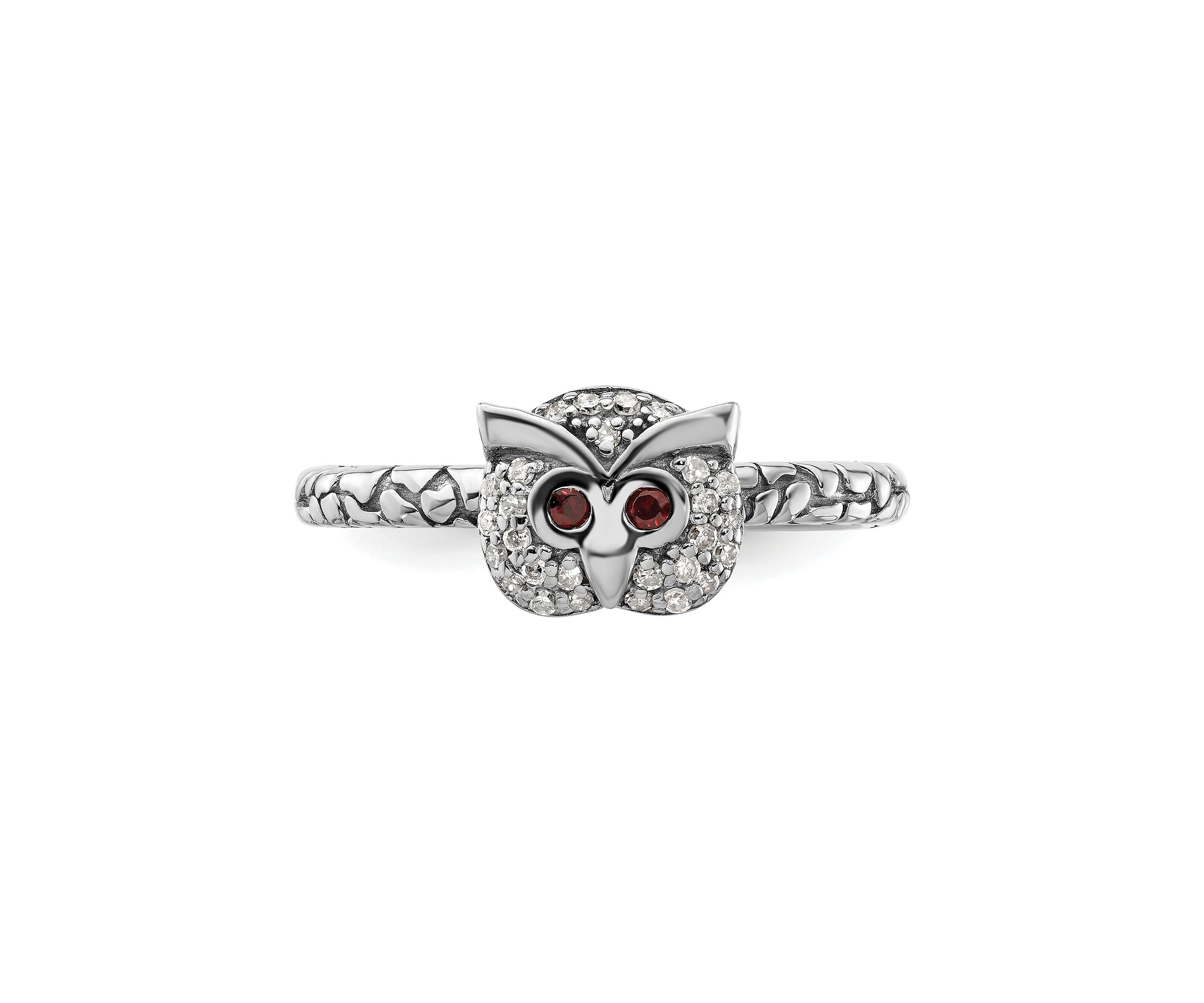 0.036 ct. t.w. Garnet and 1/8 ct. t.w. Diamond Stackable Expressions Owl Ring in Sterling Silver