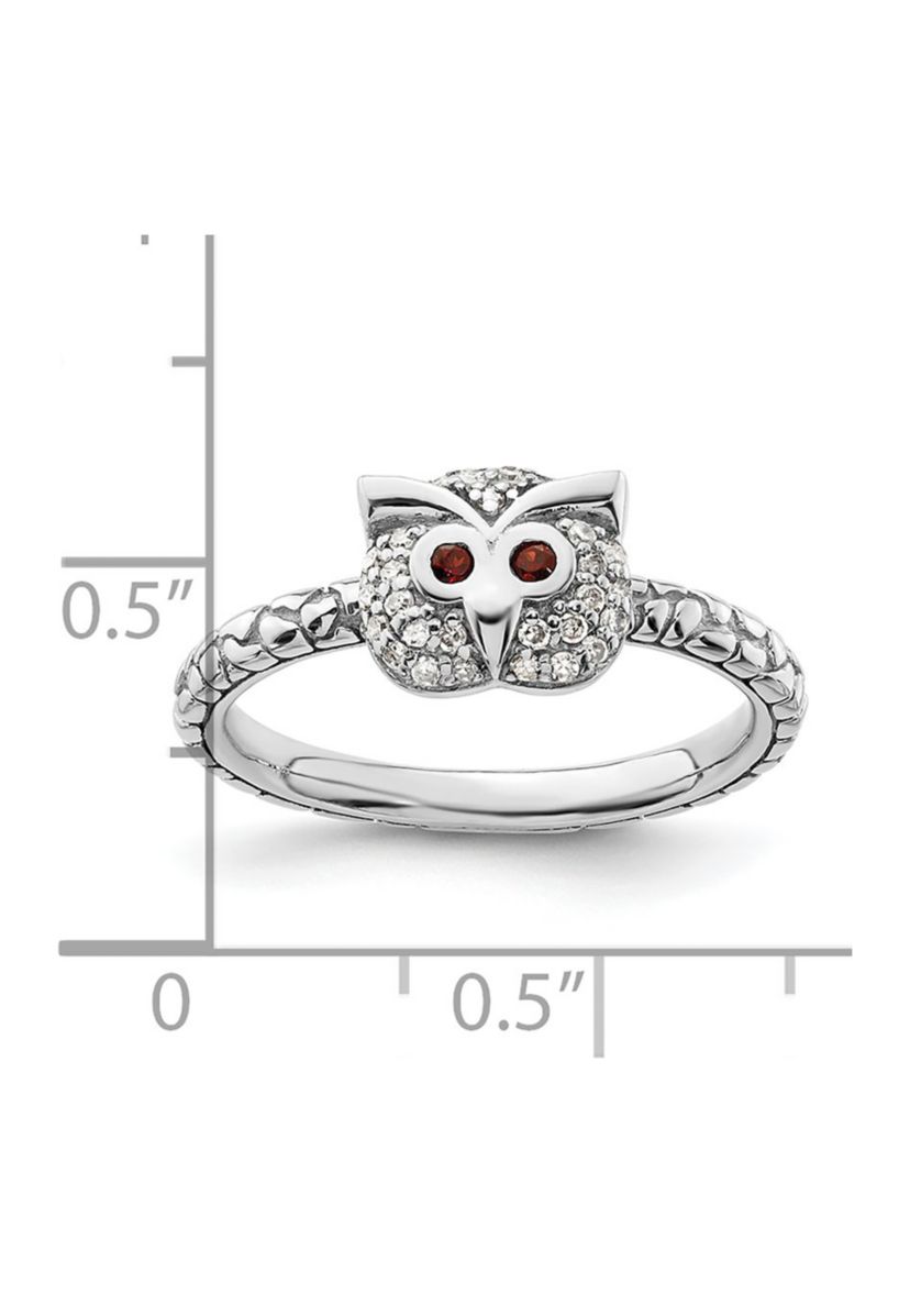 0.036 ct. t.w. Garnet and 1/8 ct. t.w. Diamond Stackable Expressions Owl Ring in Sterling Silver